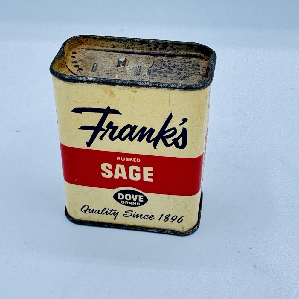 Vintage Frank's Dove‎ Brand Rubbed Sage Spice Tin Cincinnati Ohio 3/4oz